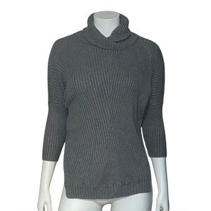 The Limited Women's Gray Sweater Ribbed Cowl Neck 3/4 Sleeve Tight Knit XS/S EUC